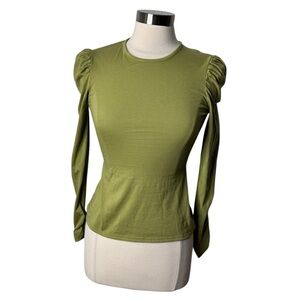 Rebecca Taylor Ruched Long Sleeve Top in Manzanilla Pima‎ Cotton Womens Size XS